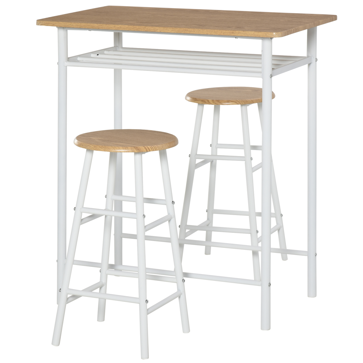 3-Piece Bar Height Dining Furniture Set, White and Oak