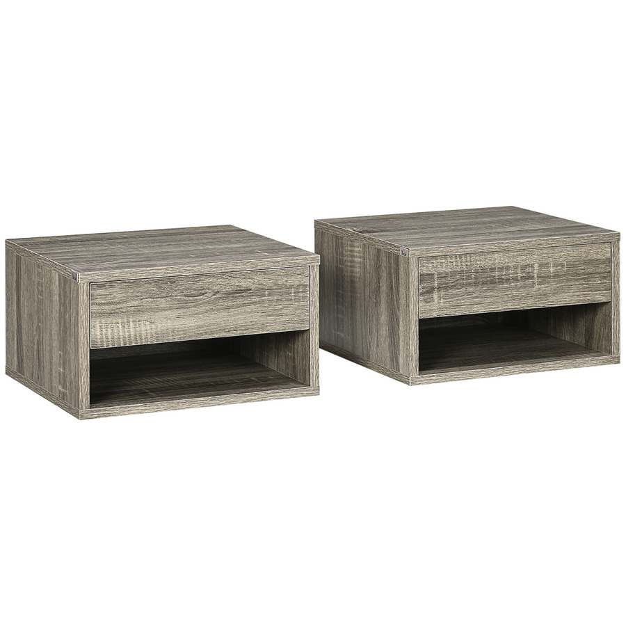 HOMCOM Floating Bedside Table Set of 2 Wall Mounted Nightstand Brown