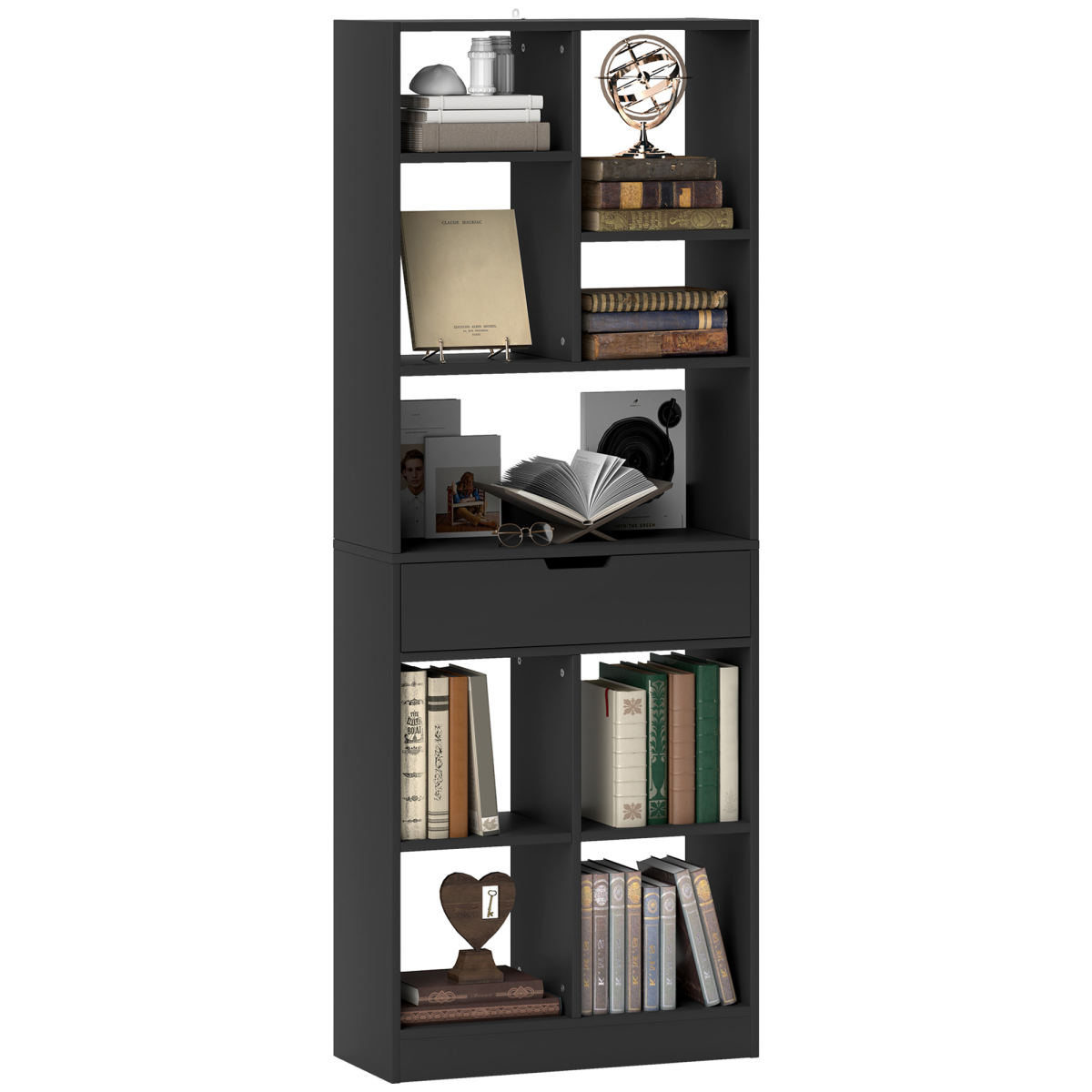 HOMCOM Freestanding Bookcase Display Shelf with Drawer
