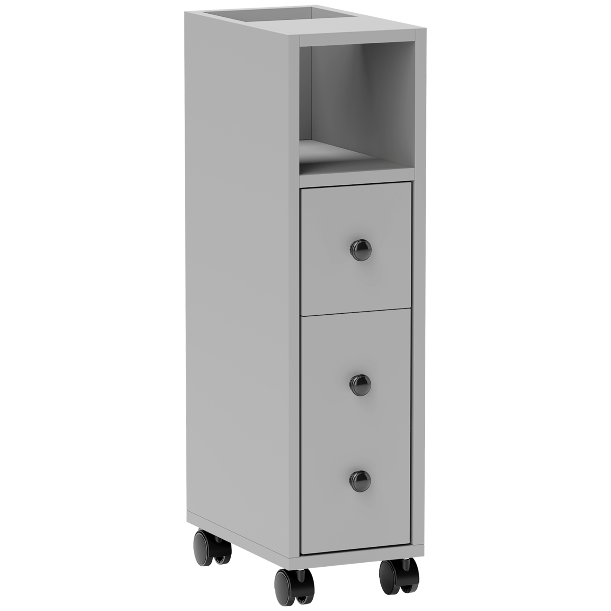 kleankin Slim Bathroom Storage with 2 Drawers, 2 Open Compartments and Wheels, Grey