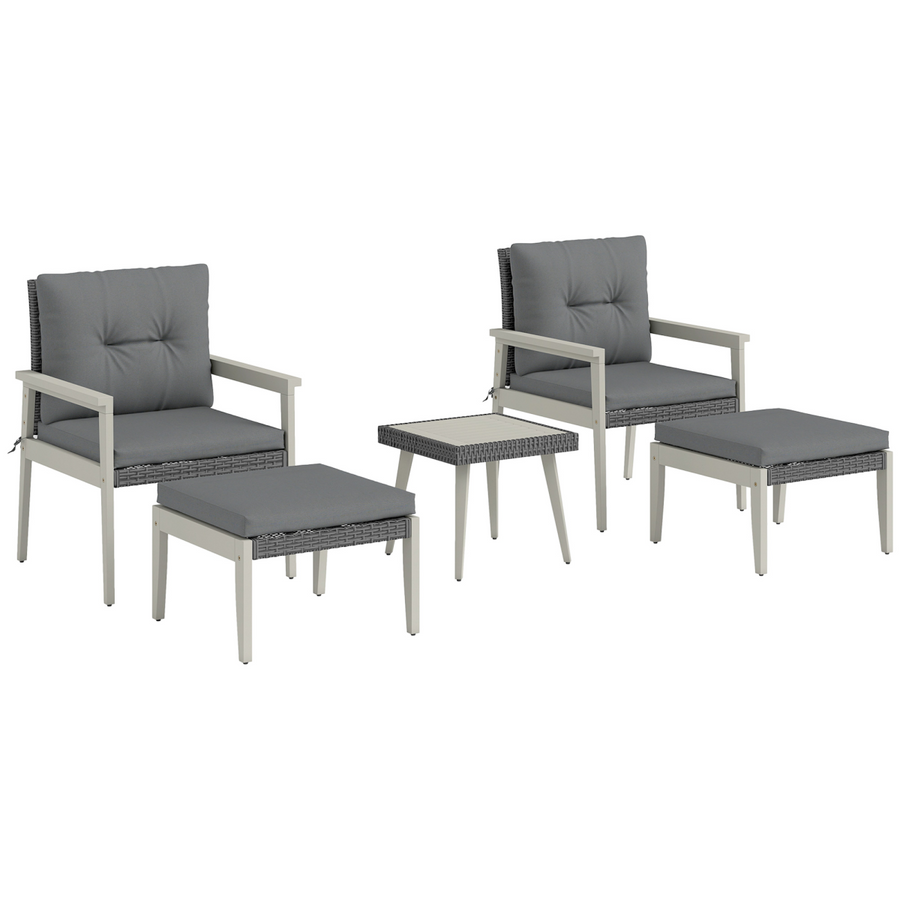 Outsunny 5 Pieces Rattan Patio set with Acacia Wood Top Coffee Table