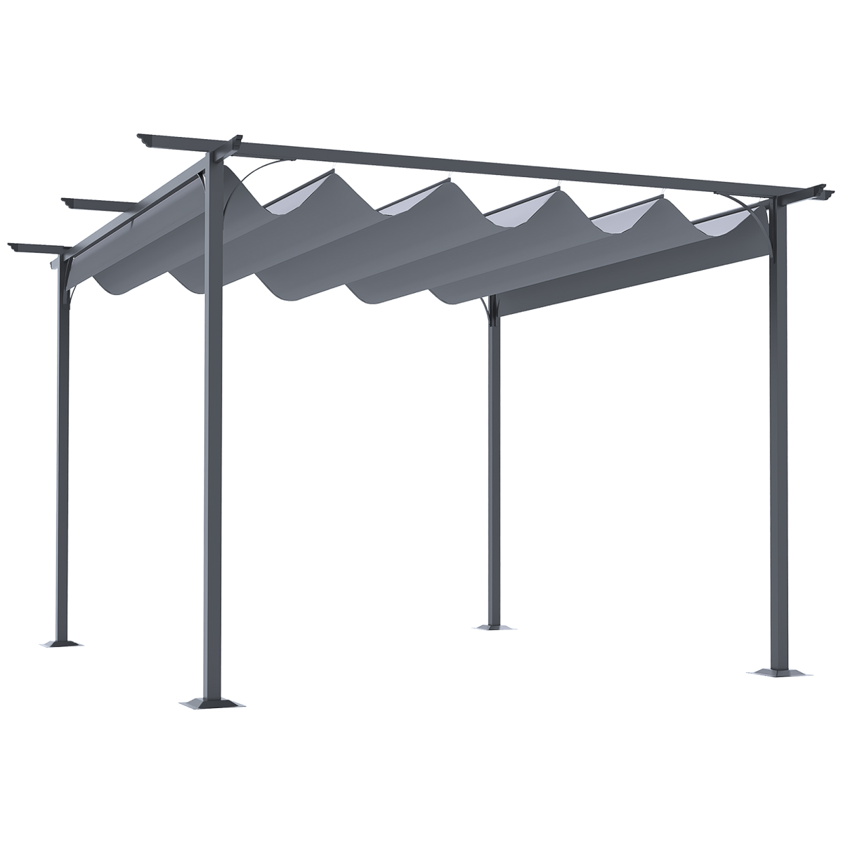 3.5M x 3.5M Metal Pergola Gazebo Awning Retractable Canopy Grey Steel