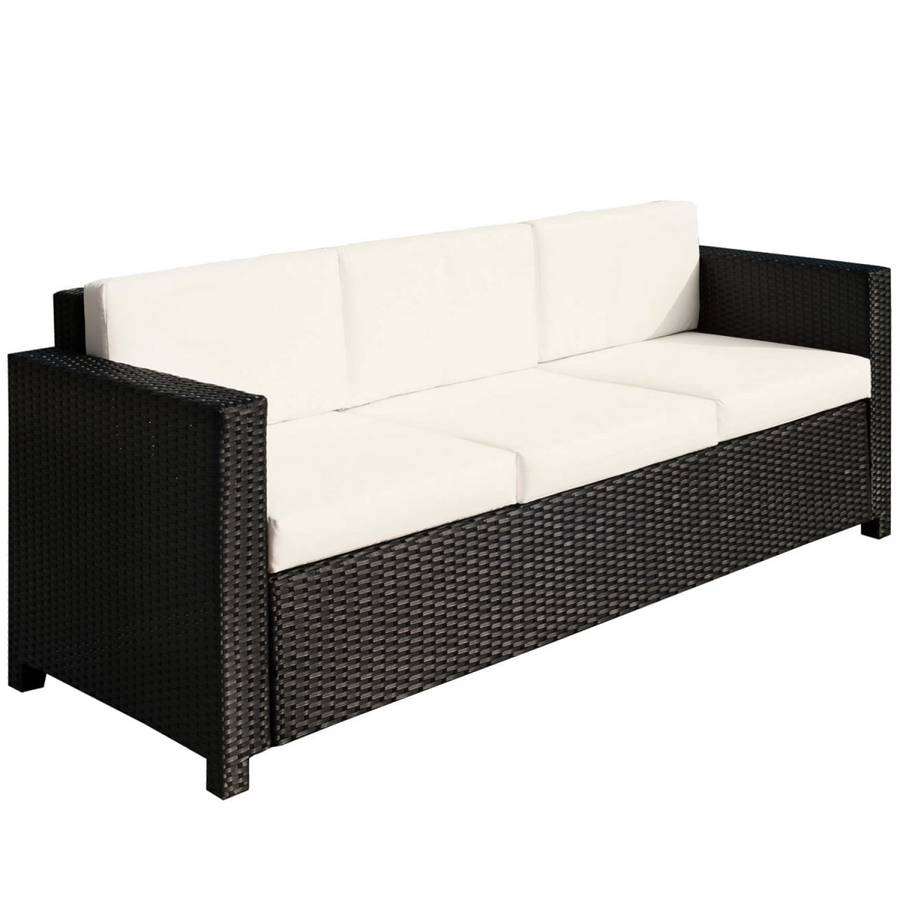 3 Seater Rattan Garden Sofa Black Outdoor Patio Wicker Weave Furniture