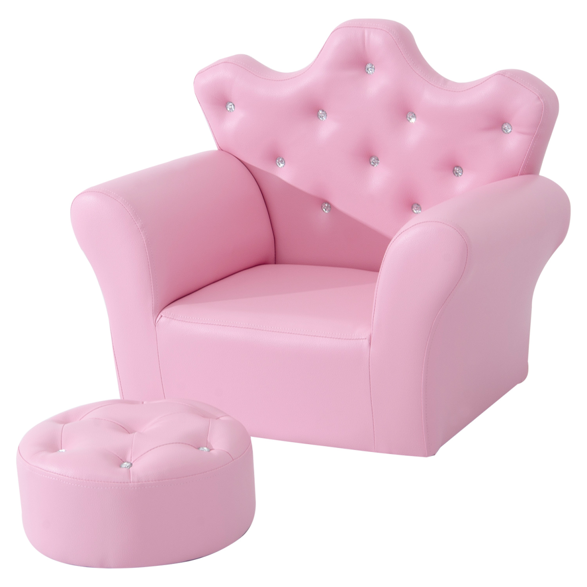 Children Kids Sofa Set with Footstool, Pink PU Leather