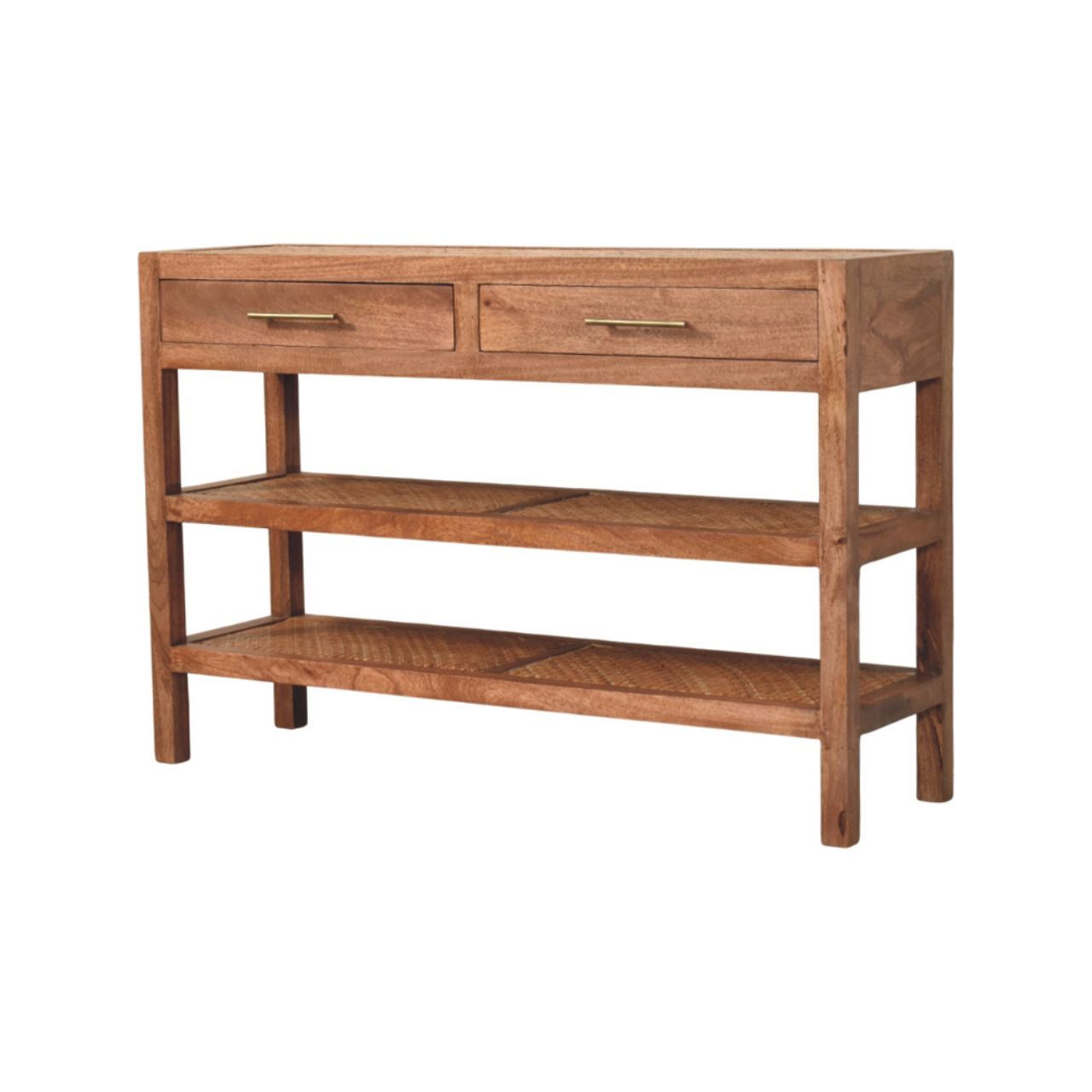 Artisan Furniture Solid Wood Saffron Rattan Console, 2 Drawers & 2 Shelves, Beige