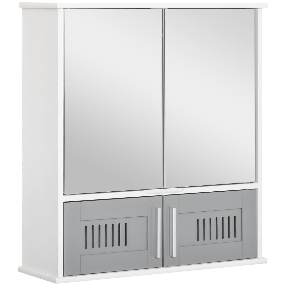 Bathroom Mirror Cabinet, Wall Mounted Storage Cupboard with Double Doors, Grey