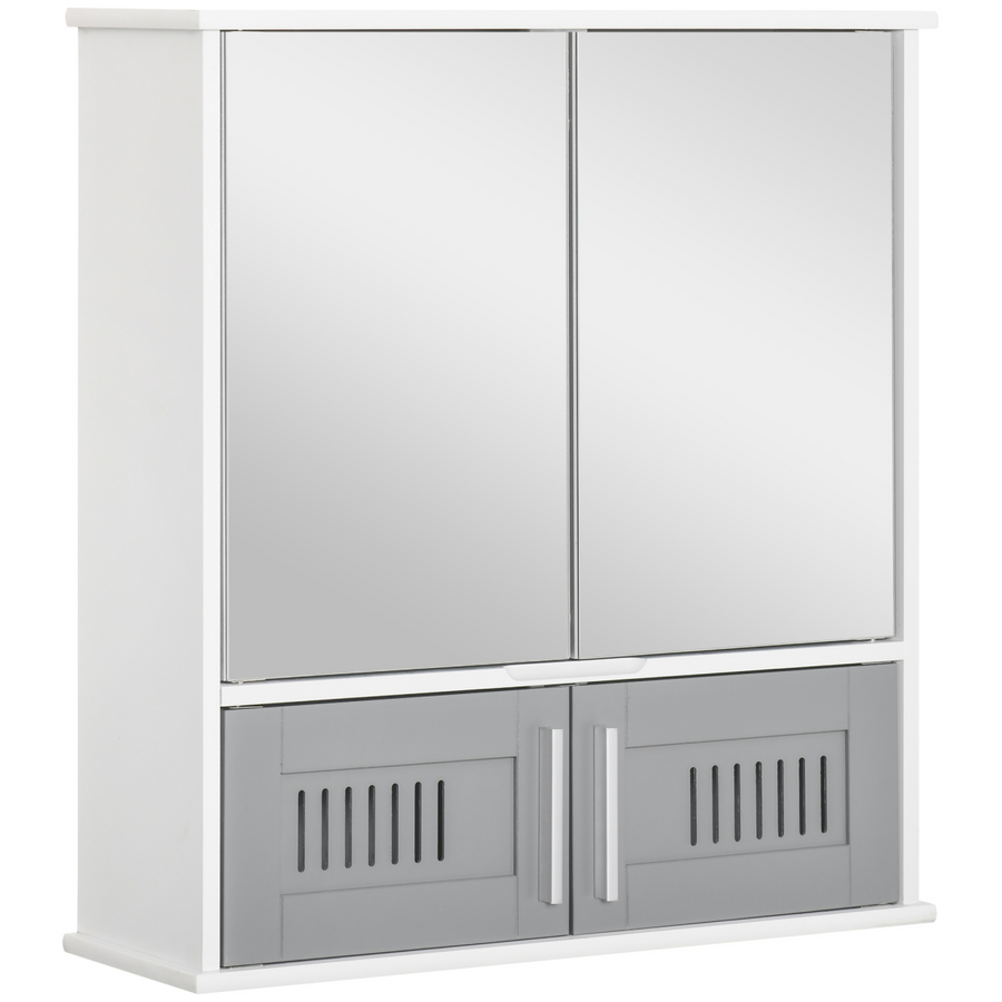 Bathroom Mirror Cabinet, Wall Mounted Storage Cupboard with Double Doors, Grey