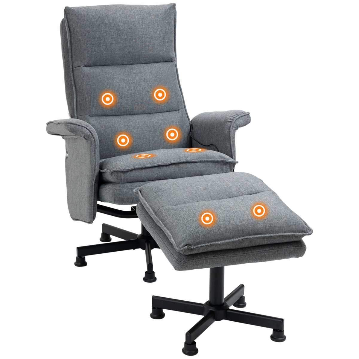 HOMCOM Swivel Recliner Chair with Footstool Massage Points Remote Control Grey