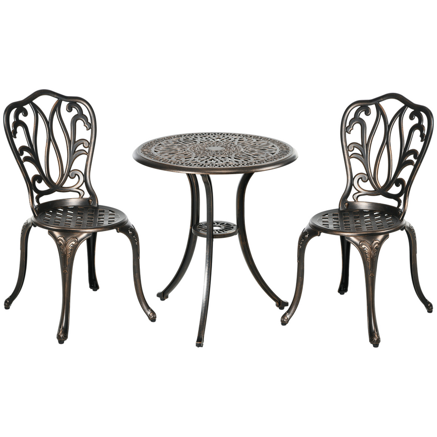 Outsunny 3 Piece Patio Bistro Set with Umbrella Hole Bronze