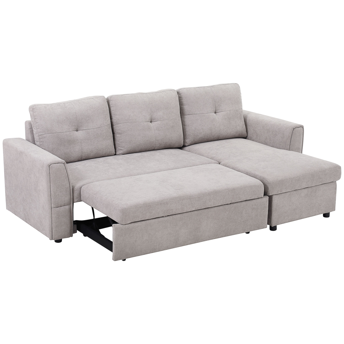 HOMCOM Linen-Look L-Shaped Sofa Bed with Storage, Grey