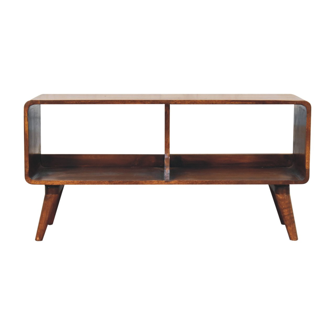 Artisan Furniture Solid Wood Curved Chestnut Double Slot Media Unit, 2 Open Slots, Brown