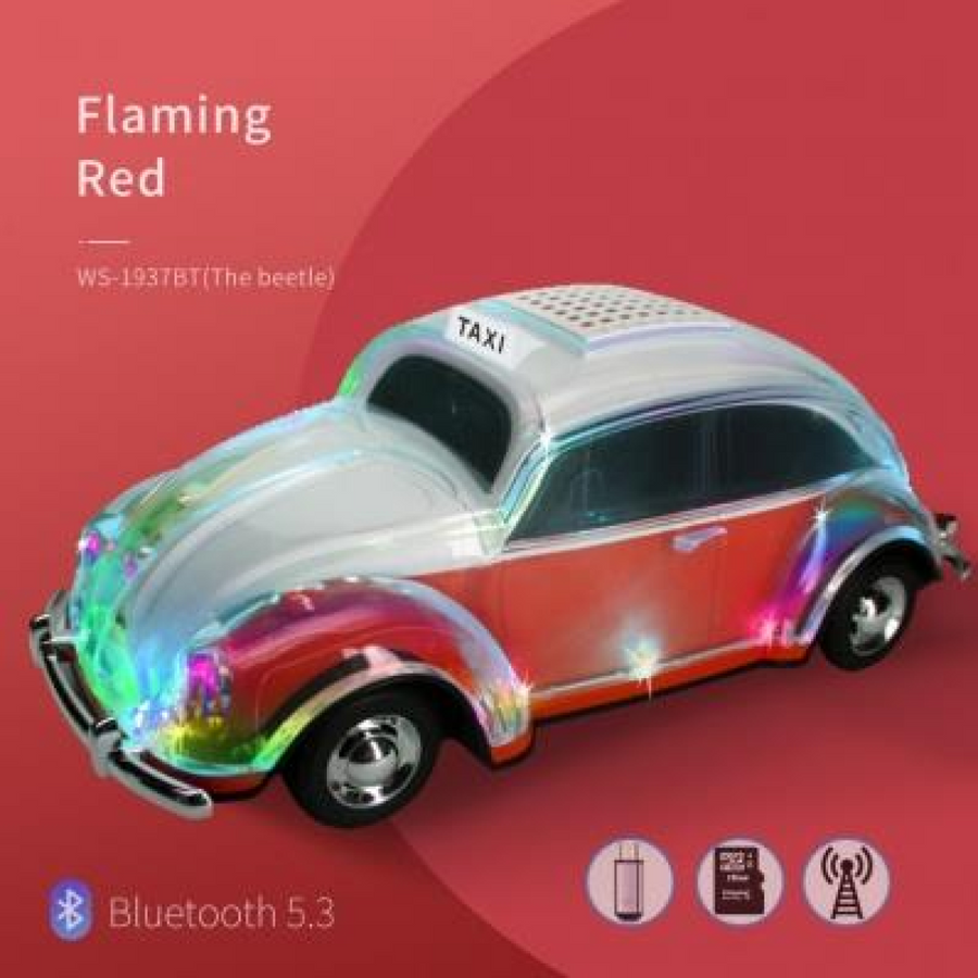 WSTER Beetle with Lamp Car Speaker with Bluetooth & FM Radio - Red
