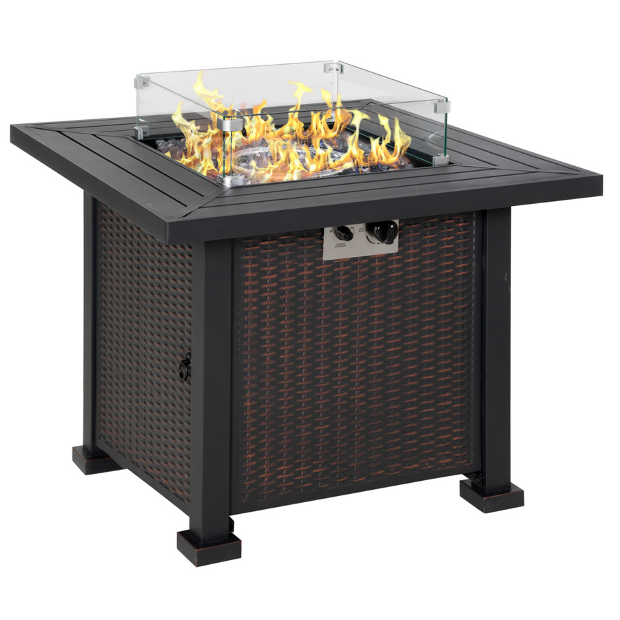 Outdoor Propane Gas Fire Pit Table with Wind Screen & Glass Beads, Black