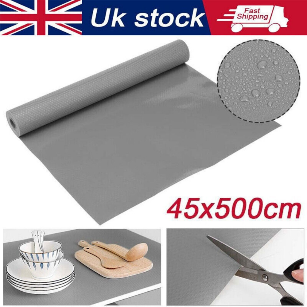 45cm x 500cm Non-Slip Grey Waterproof Drawer Shelf Liner Mat