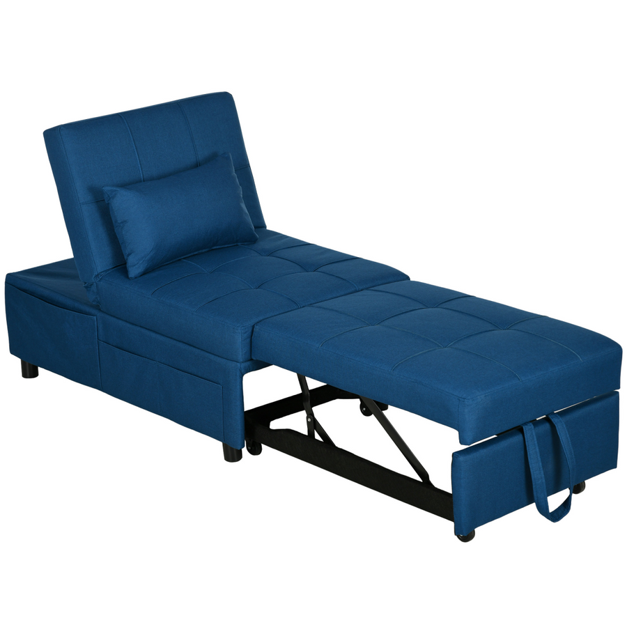 HOMCOM Folding Sofa Bed Adjustable Single Sleeper with Pillow and Side Pocket, Blue