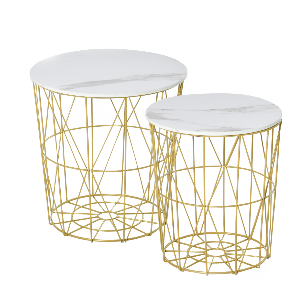 HOMCOM Set of 2 Nesting End Tables with Basket and Removable Top, White