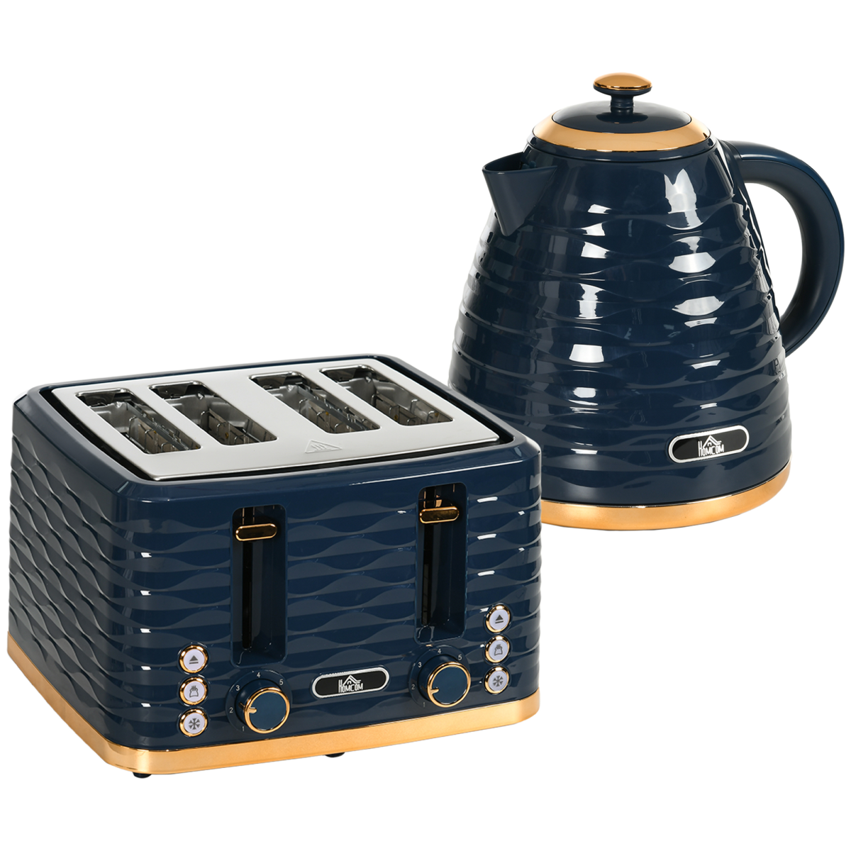 HOMCOM 1.7L Rapid Boil Kettle and 4 Slice Toaster Set, Blue