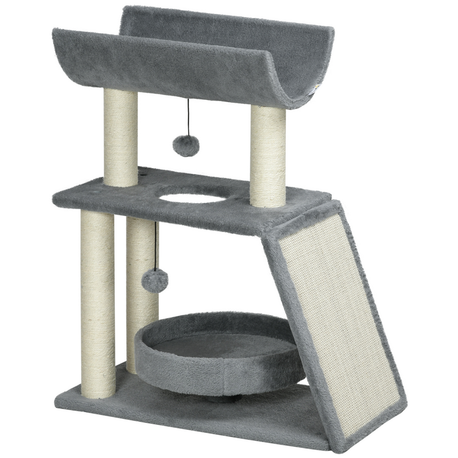 Cat Tree Tower for Indoor Cats with Scratching Posts, Pad, Light Grey, Toy Ball