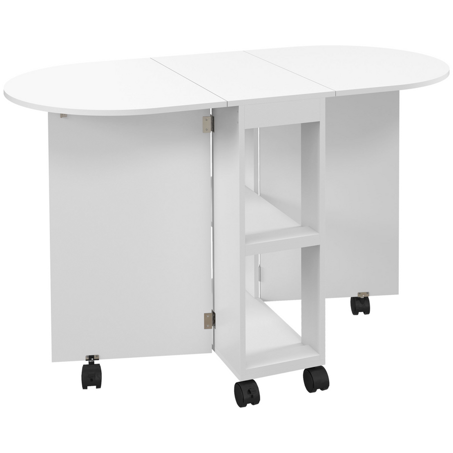 HOMCOM Folding Dining Table for Small Spaces with 2-tier Shelves, White