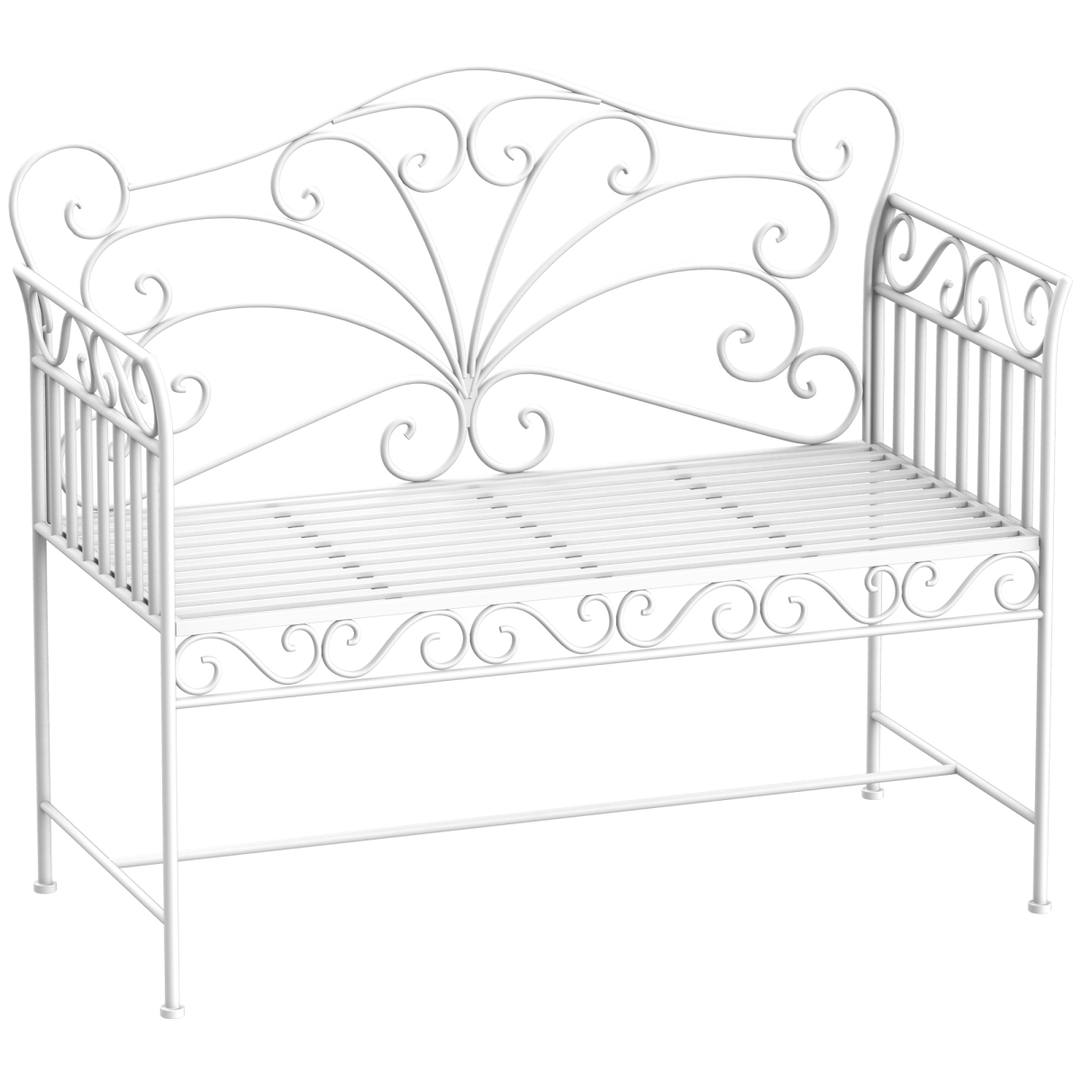 2 Seater Metal Bench with Backrest White