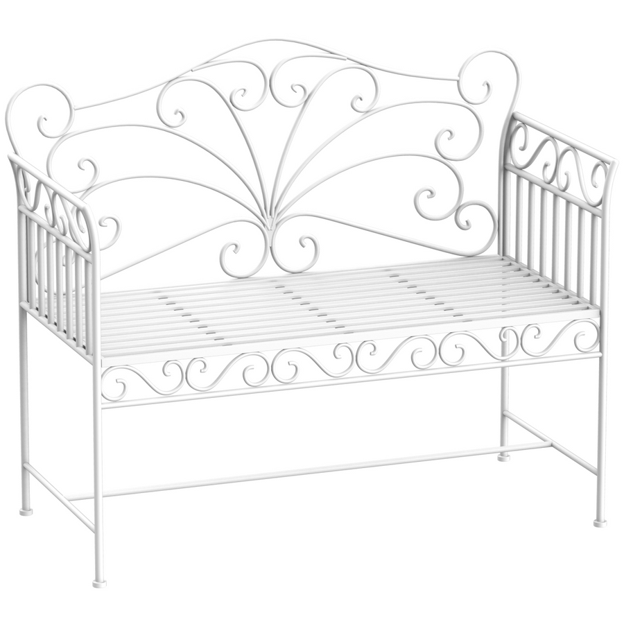 2 Seater Metal Bench with Backrest White
