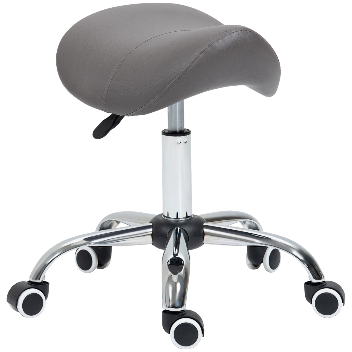 HOMCOM PU Leather Saddle Stool with Moulded Padded Seat, Adjustable Height, Grey