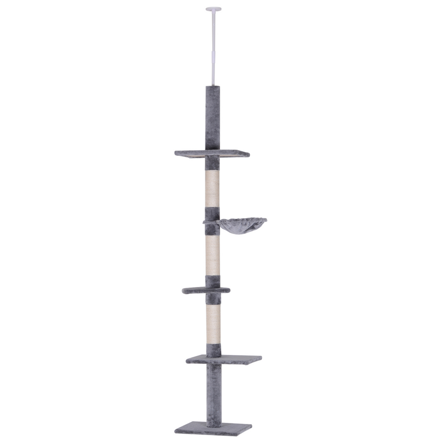 Cat Tree Scratching 5-Tier Kitty Tower Floor to Ceiling Adjustable