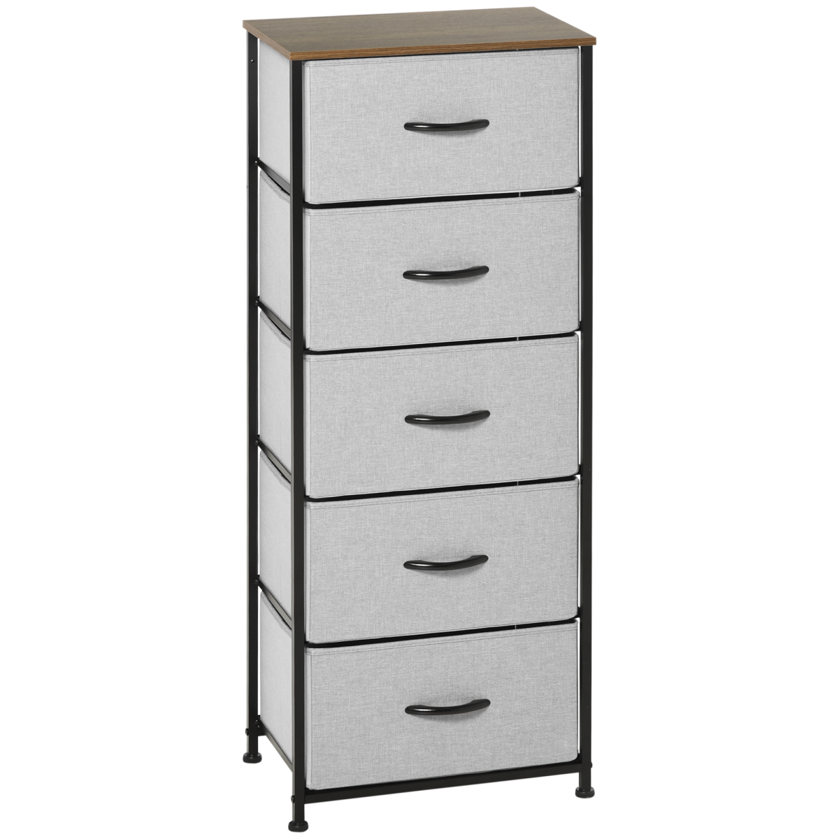 HOMCOM 5 Drawer Fabric Chest of Drawers with Wooden Top, Grey