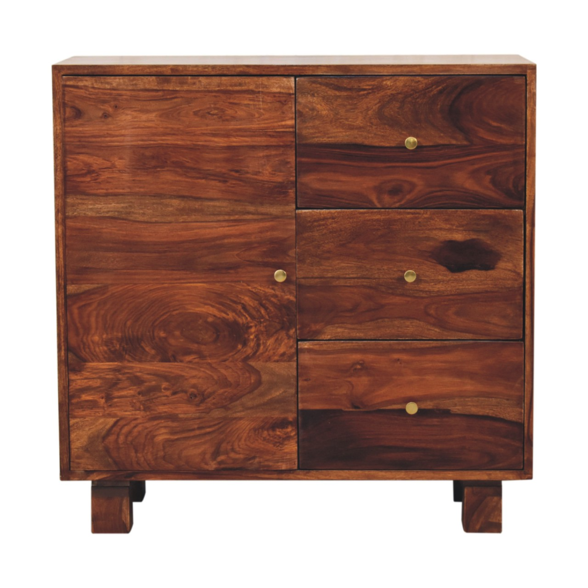 Artisan Furniture Tula Mini Sideboard, Solid Wood, 3 Drawers, 1 Door, Dark Brown