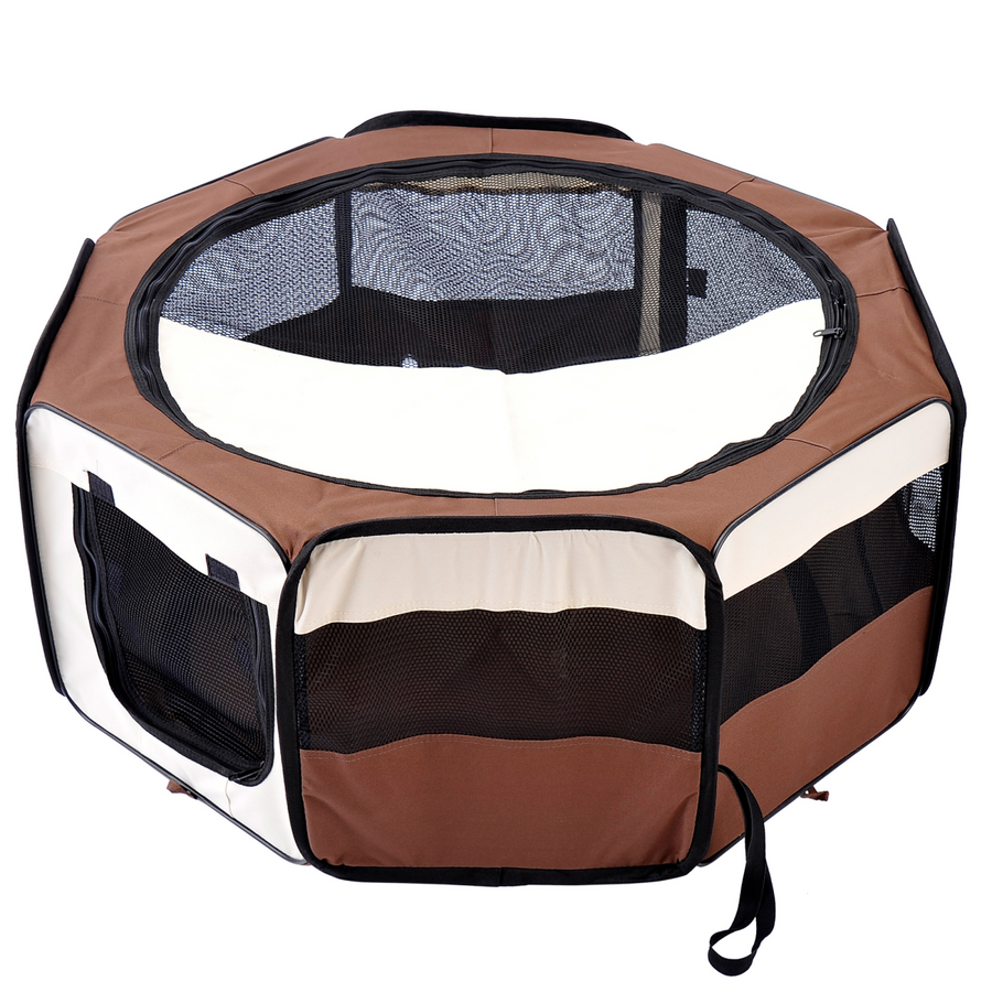 Fabric Pet Puppy Dog Cat Rabbit Pig Guinea Playpen Run Brown Cream M