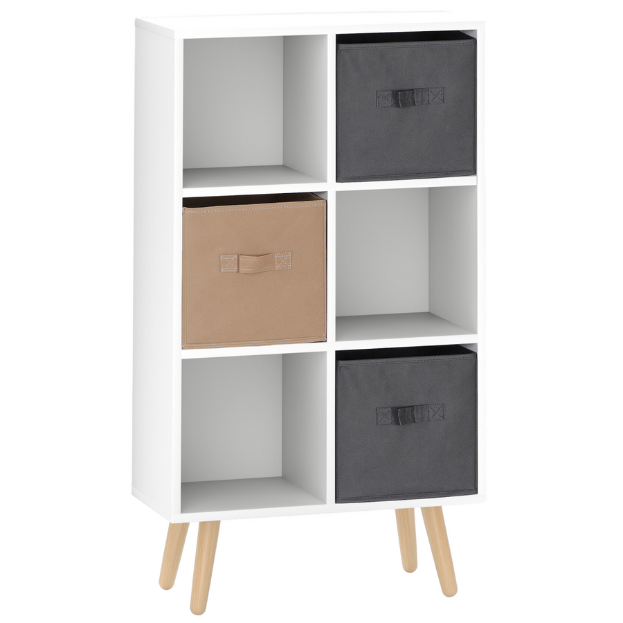 HOMCOM Freestanding 6 Cube Storage Cabinet Unit Bookcase with 3 Drawers White