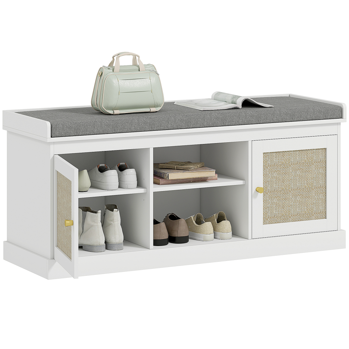HOMCOM Shoe Bench with Padded Cushion, White