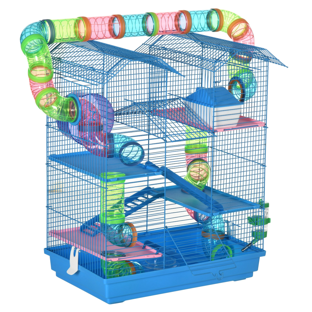 5 Tiers Hamster Cage Animal Travel Carrier Habitat with Accessories Pawhut