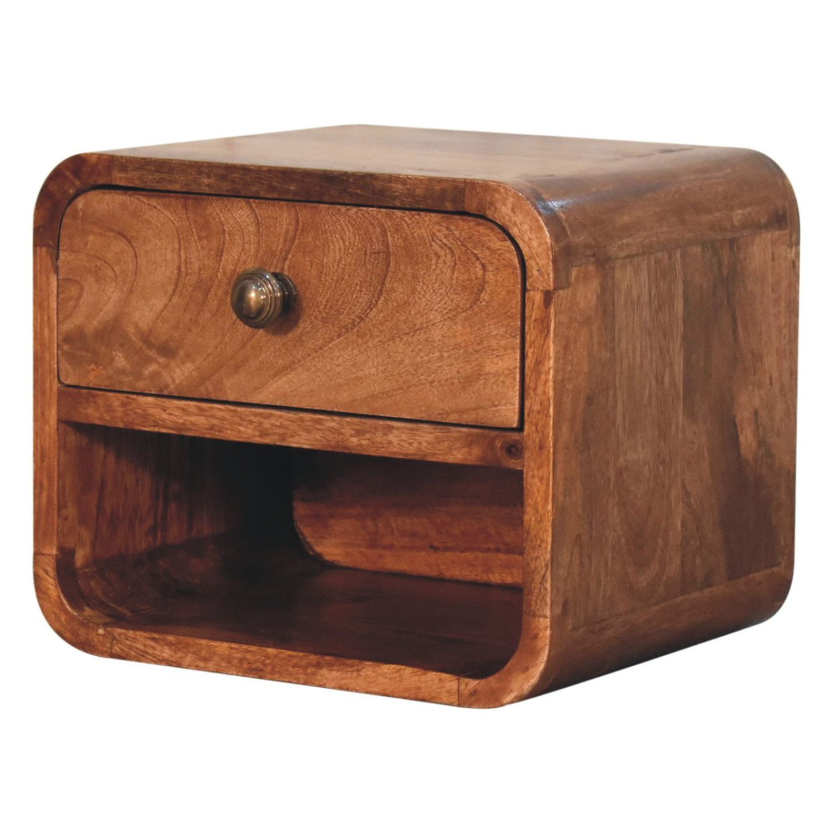 Artisan Furniture Solid Wood Mini Wall Mounted Bedside with Open Slot, 1 Drawer, Dark Brown