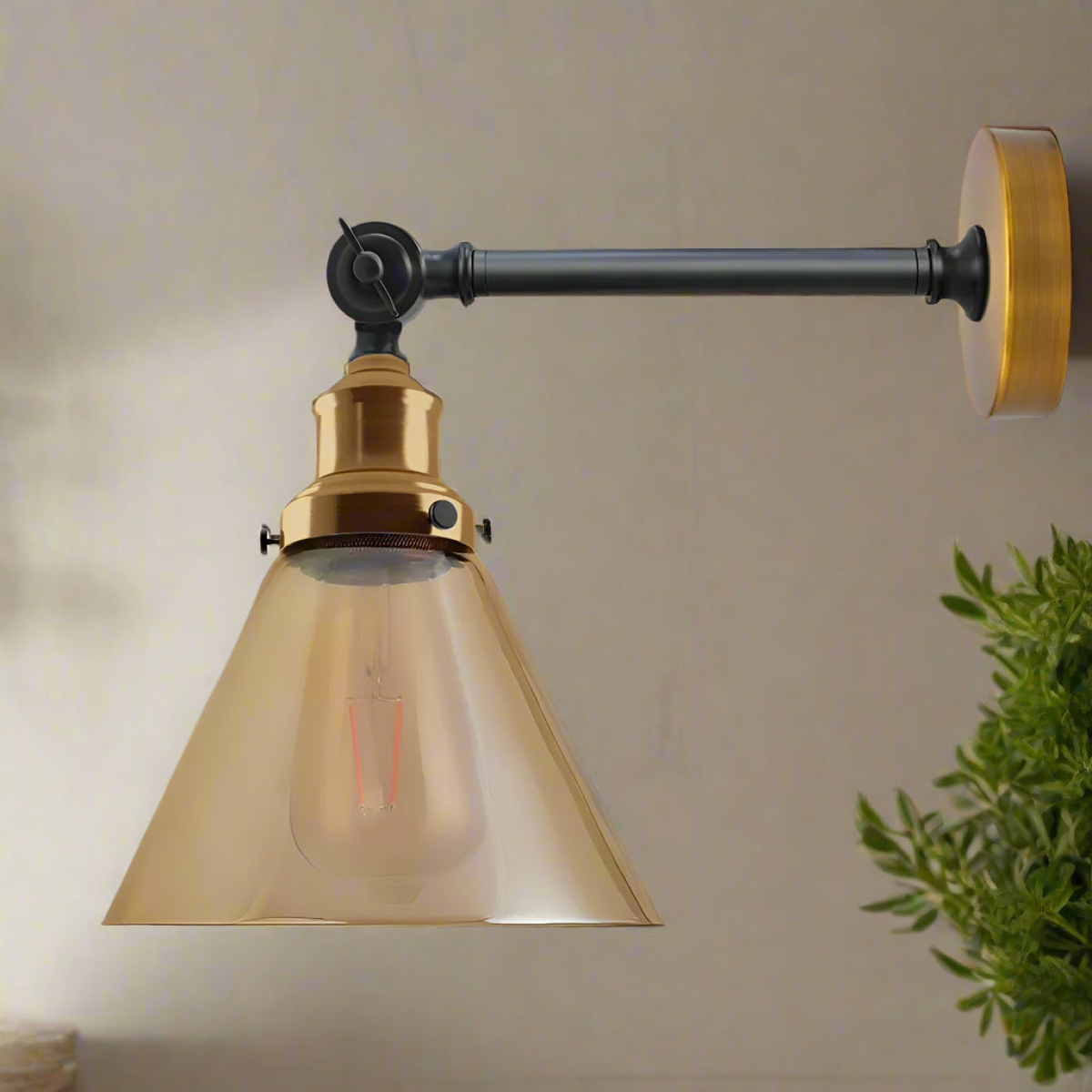 Vintage Industrial Amber Glass Wall Light