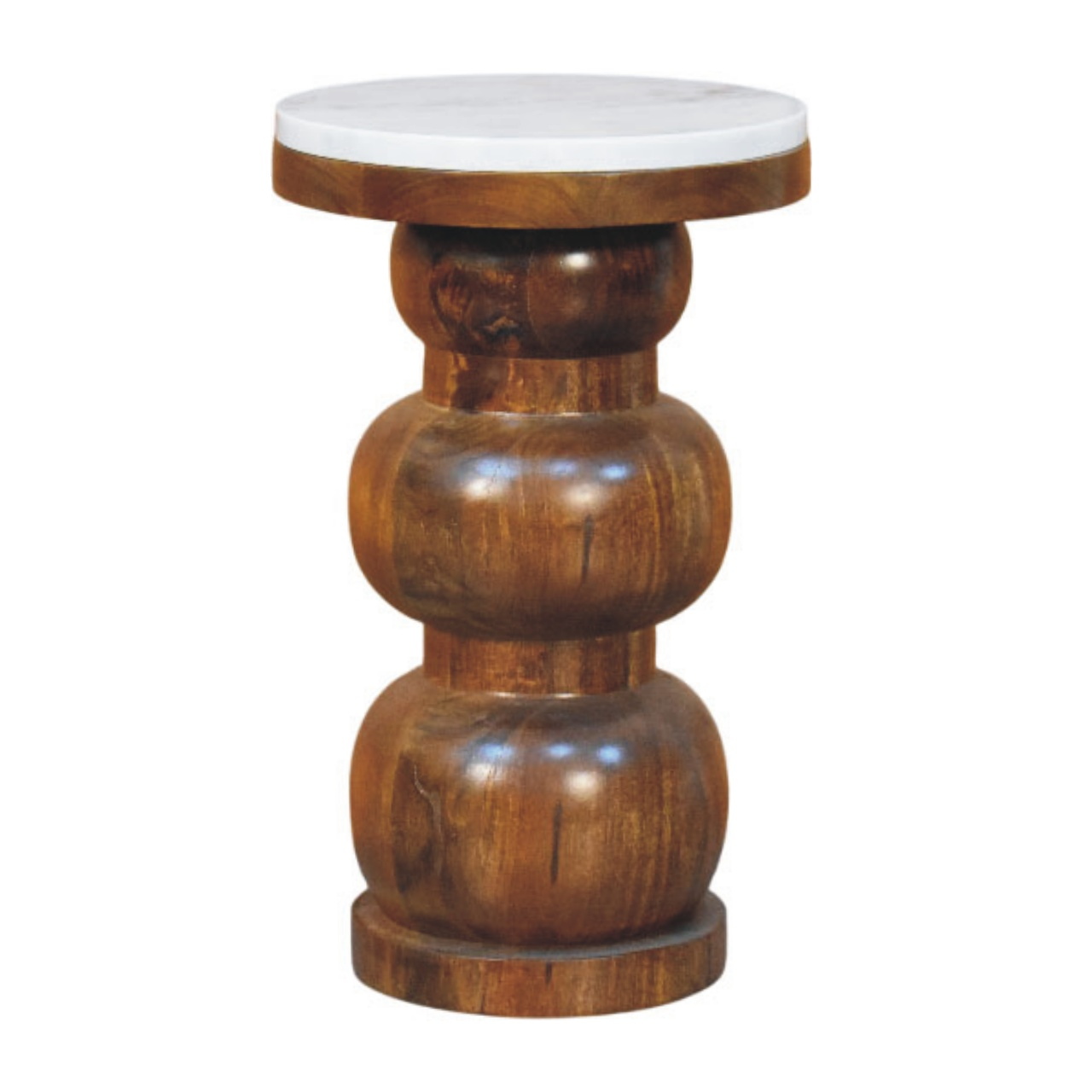 Artisan Furniture Bulla Side Table, Solid Wood Marble Top, Brown & White