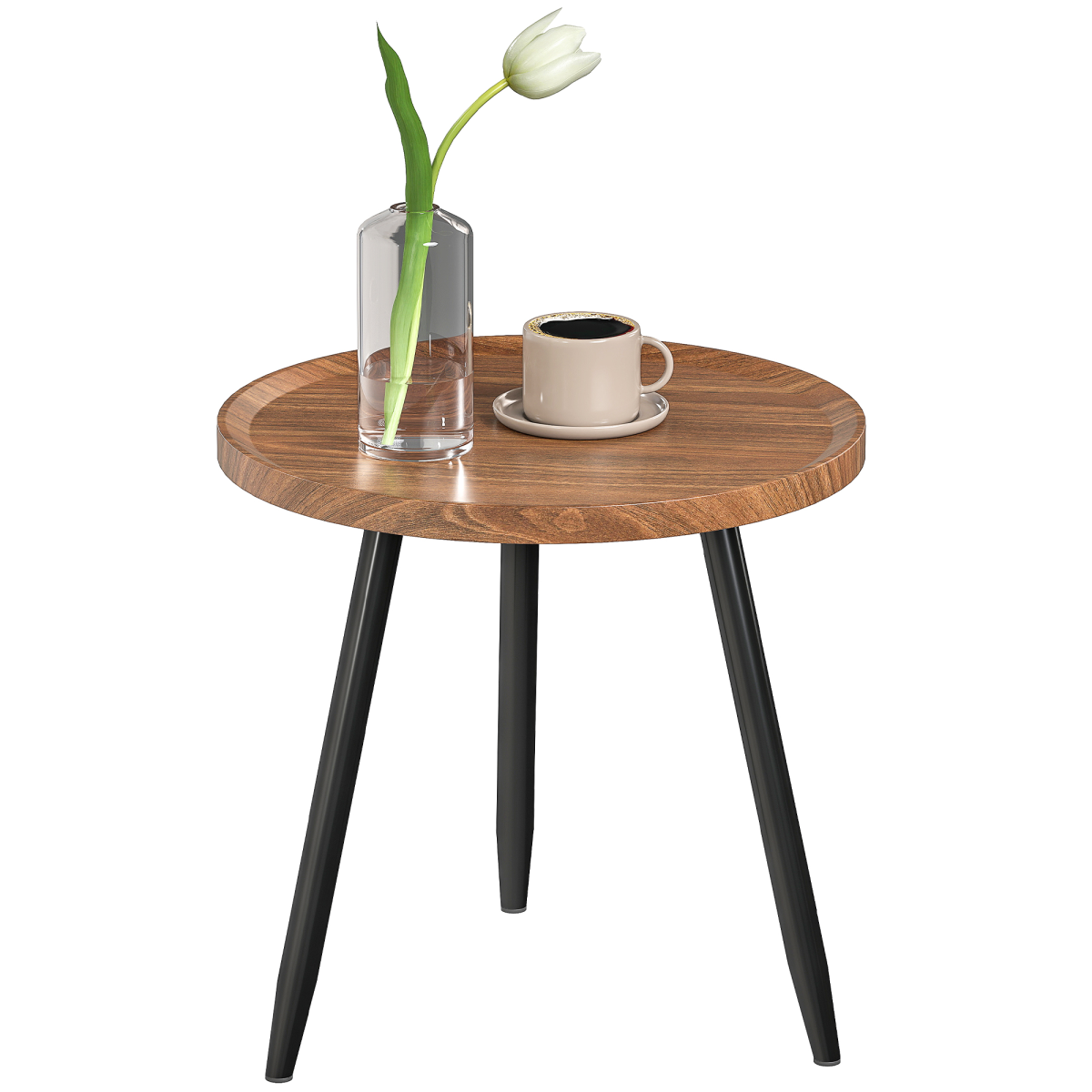 HOMCOM Modern Round End Side Table, Chestnut Wood Effect