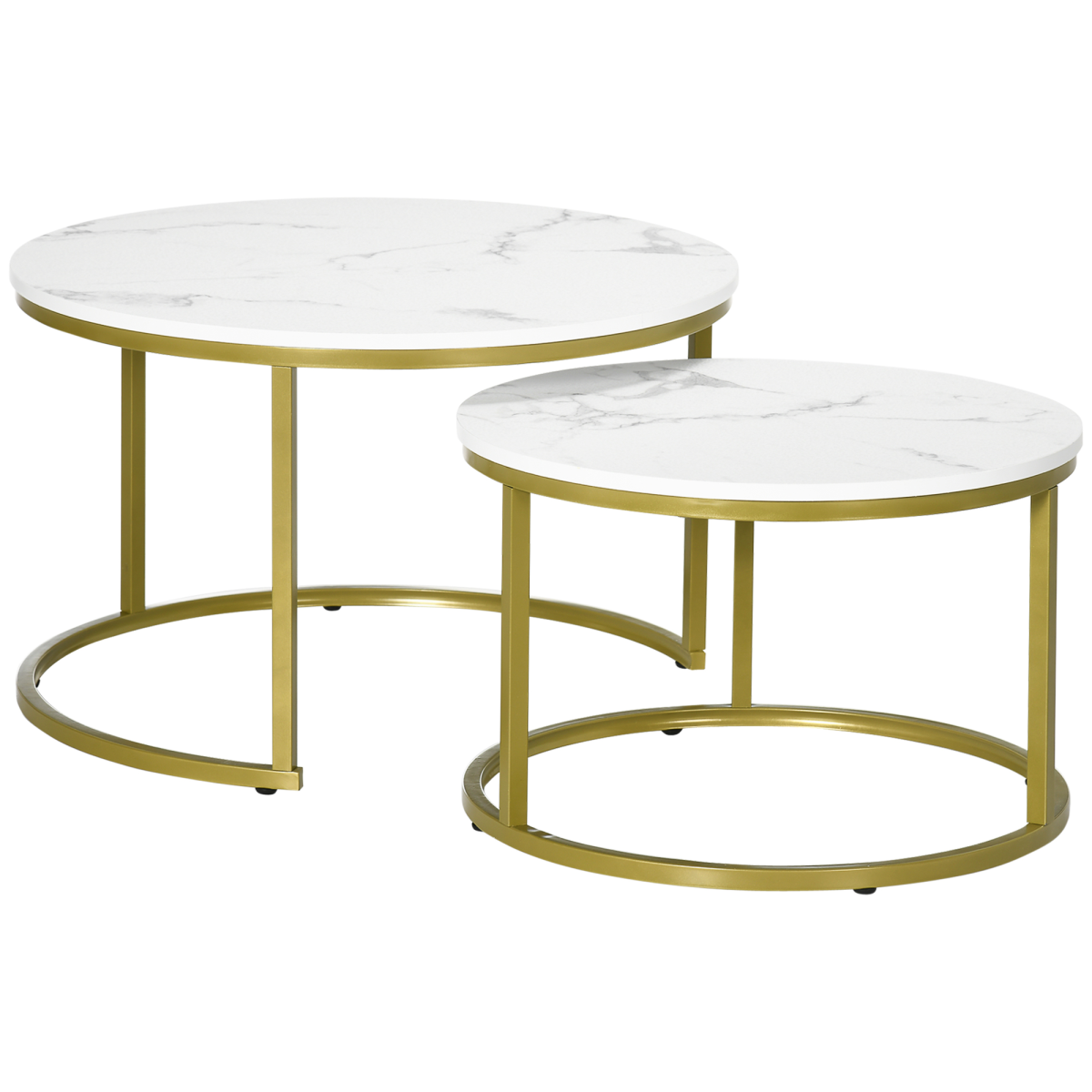 HOMCOM Marble Coffee Table Set of 2, Round Nest of Tables