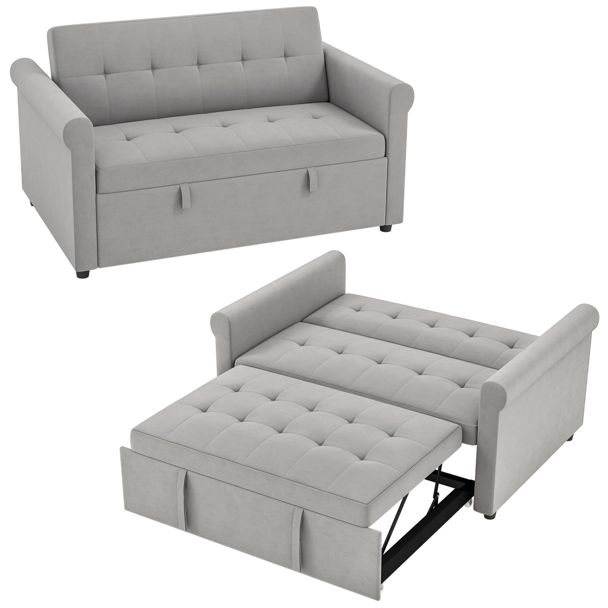 HOMCOM Convertible Pull Out Sleeper Sofa Bed Settee, Grey