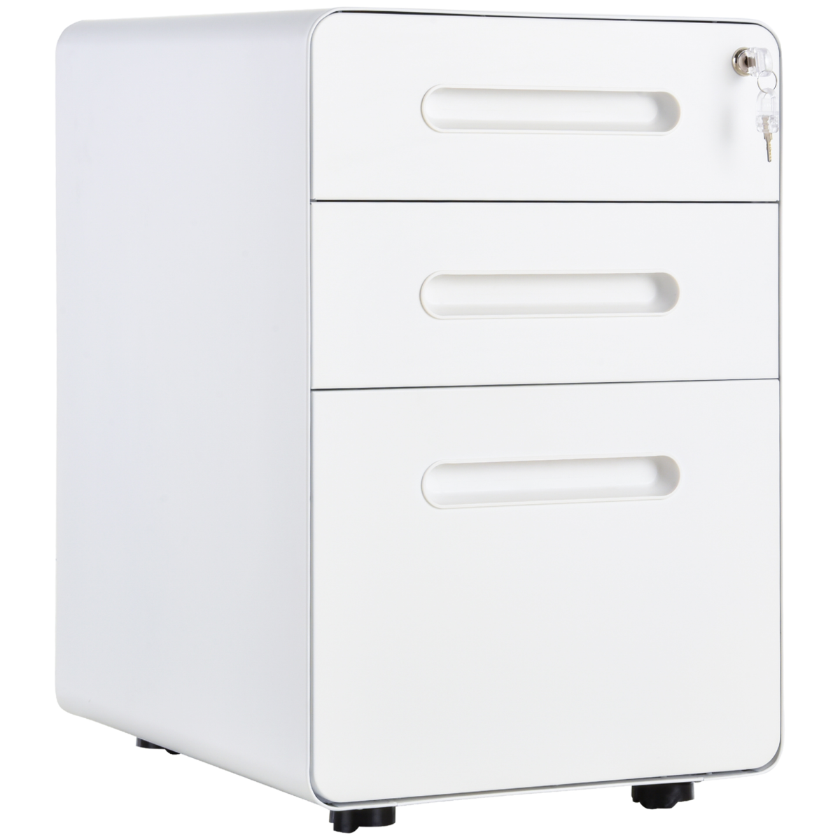 3 Drawer Modern Steel Filing Cabinet with 4 Wheels Lock Pencil Box White Vinsetto
