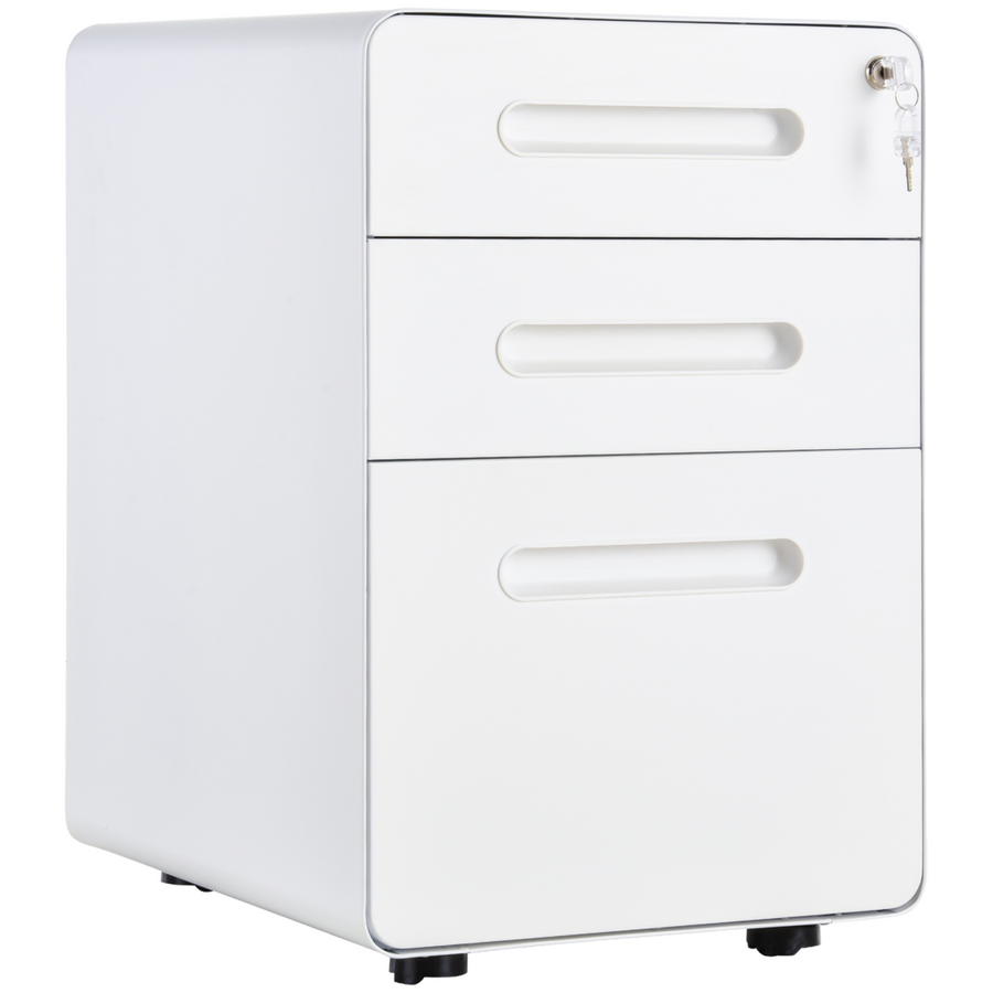 3 Drawer Modern Steel Filing Cabinet with 4 Wheels Lock Pencil Box White Vinsetto