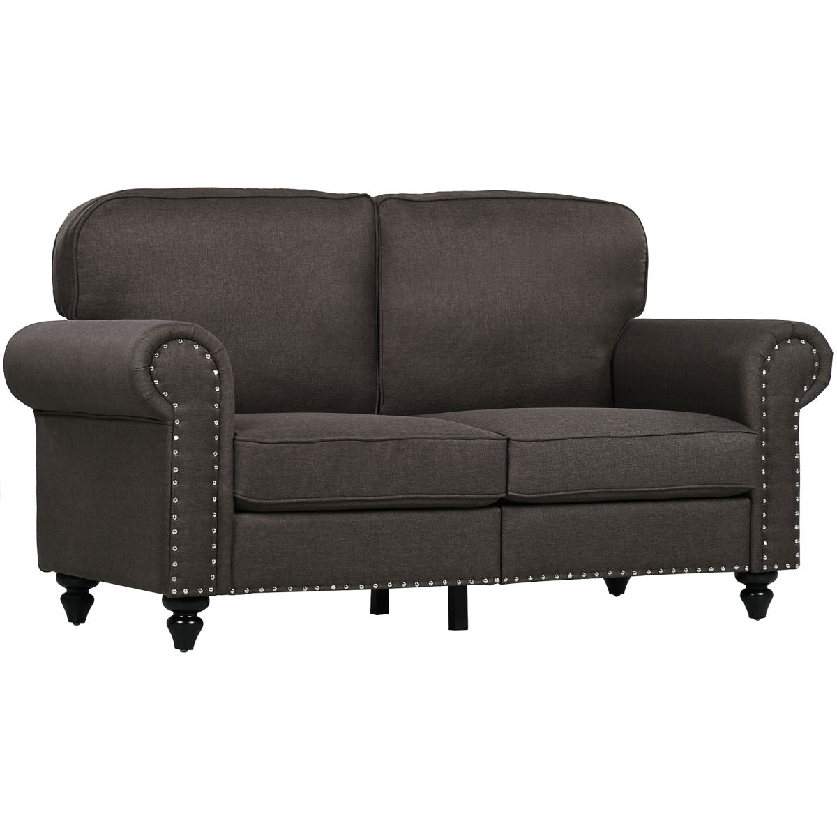 HOMCOM 2 Seater Sofa for Living Room with Nailhead Trim, Dark Brown