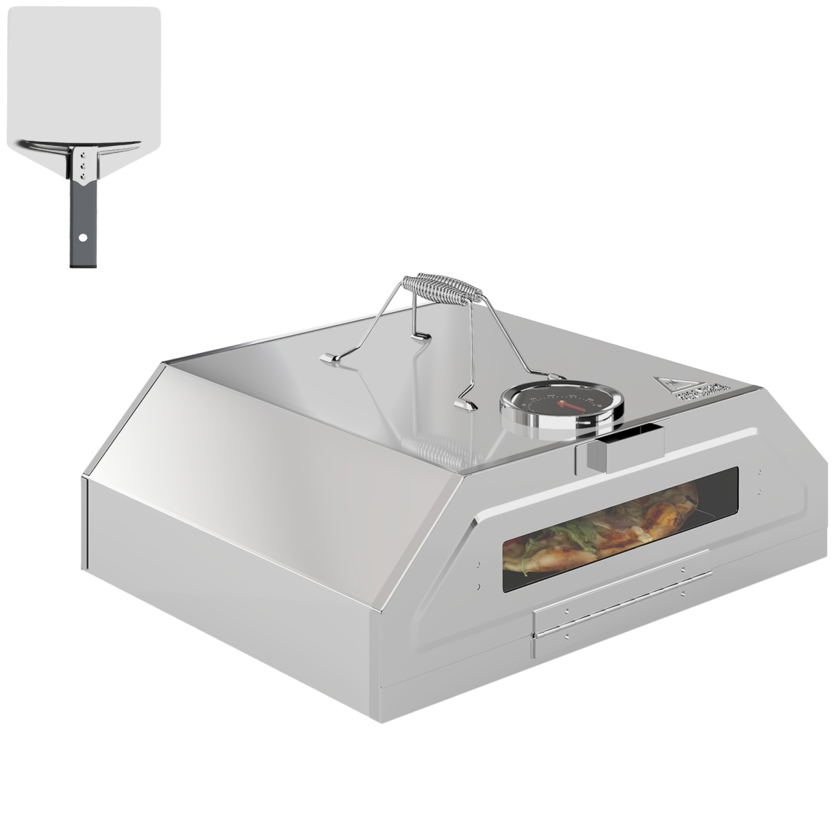 Outsunny Outdoor BBQ Pizza Oven with Thermometer for Gas/Charcoal BBQ Grills
