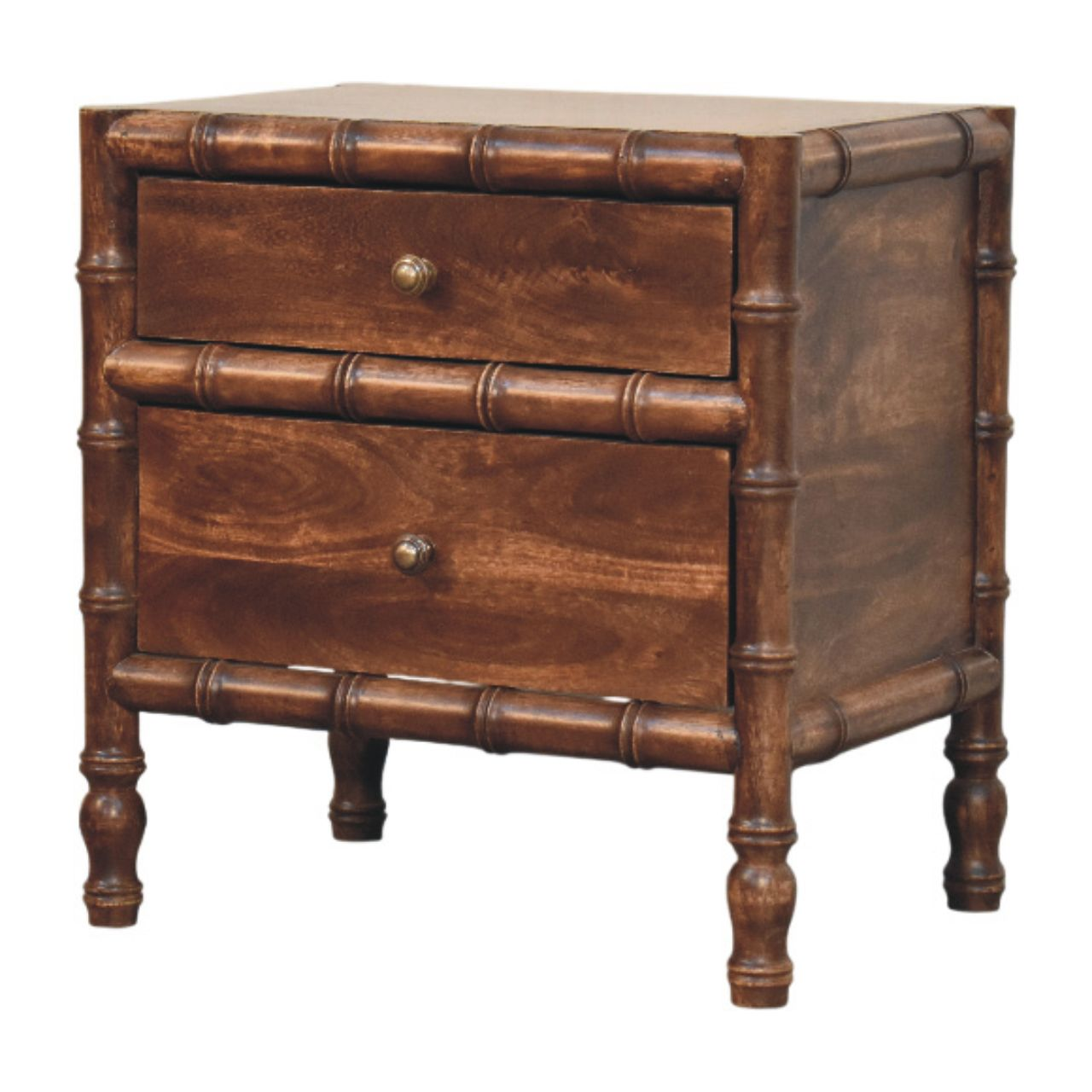 Artisan Furniture Solid Wood Bamboo Frame Nightstand in Roasted Almond, 2 Drawers, Dark Brown