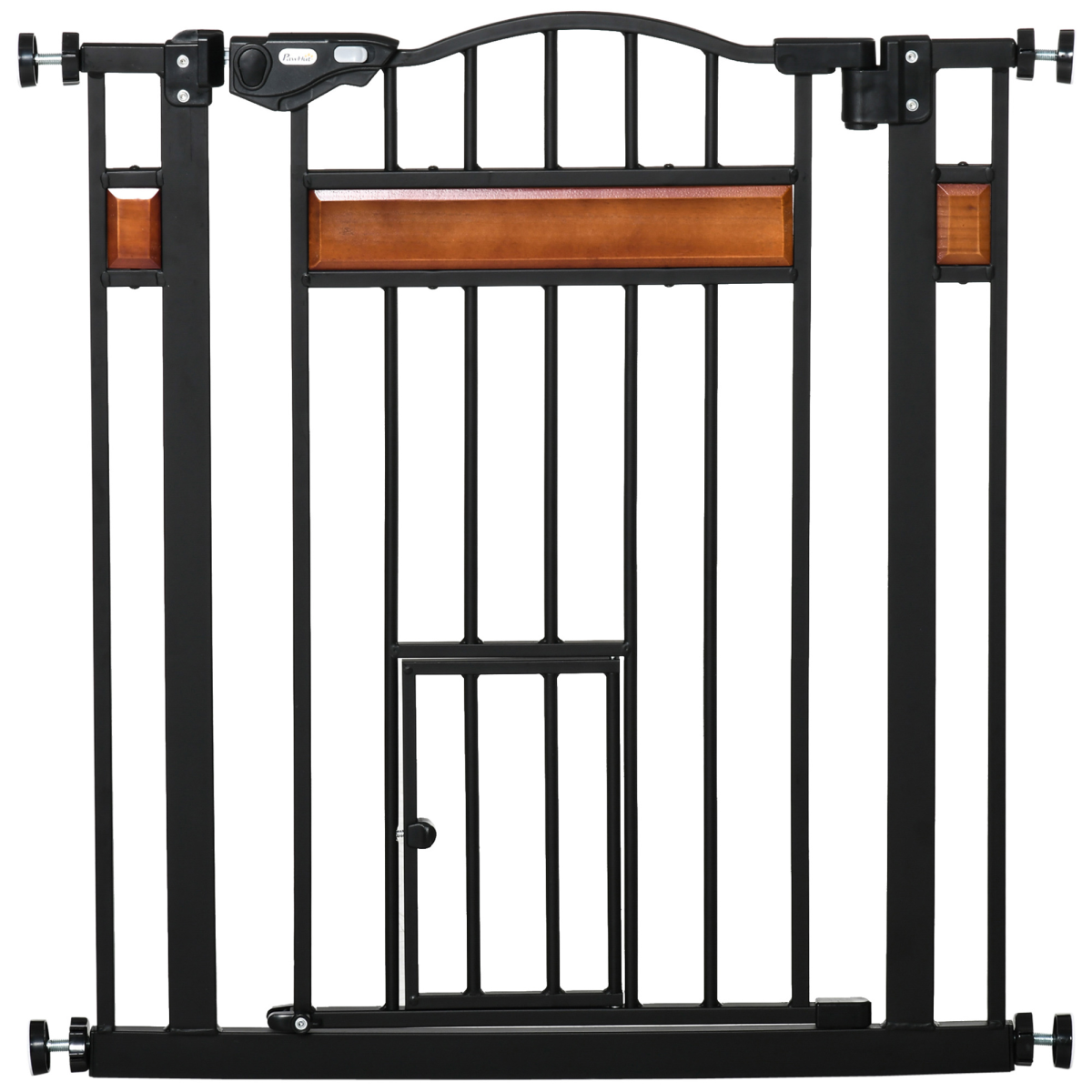 Dog Safety Gate with Cat Door, Auto Close, Pine Decor, 74-80 cm Wide