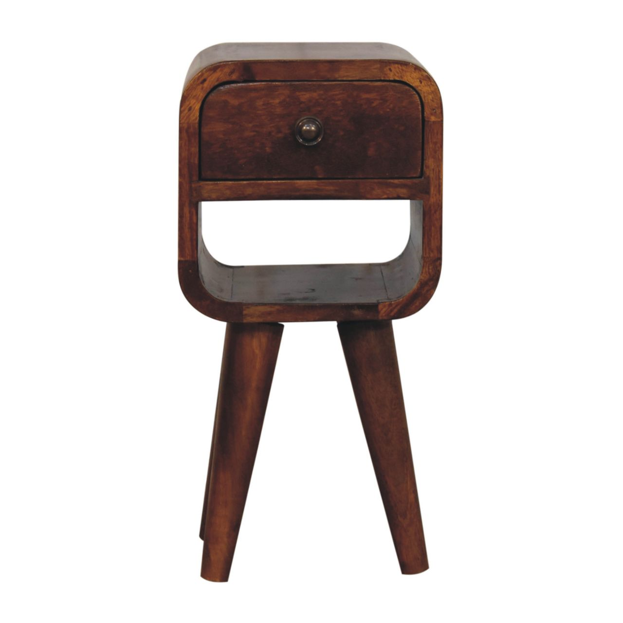 Artisan Furniture Solid Wood Extra Mini Chestnut Curve Lower Bedside, 1 Drawer, 1 Open Slot, Brown