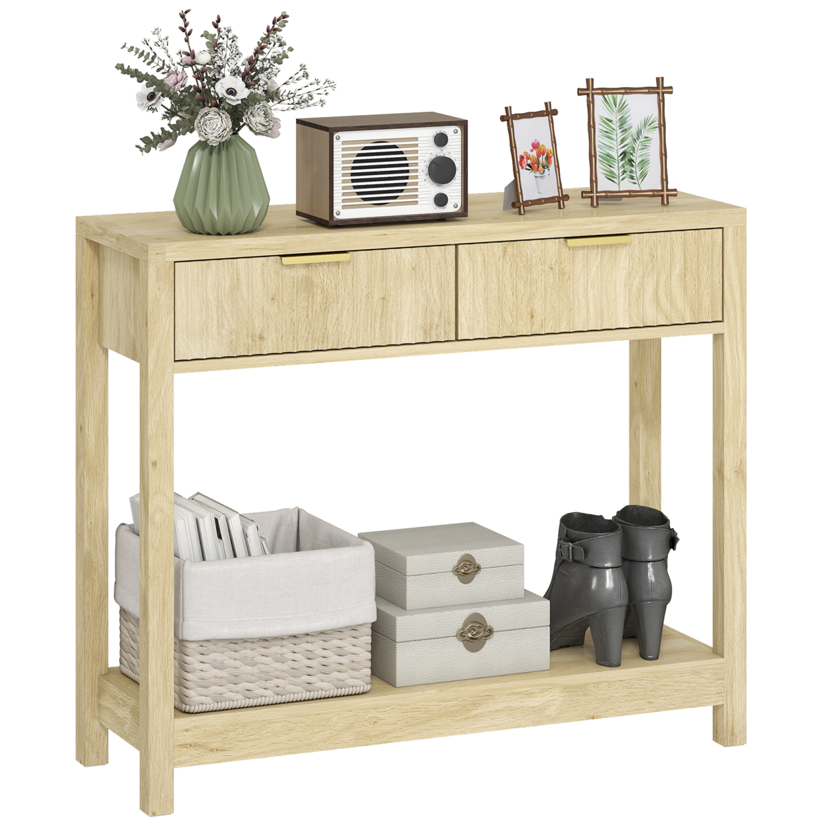 HOMCOM Modern Console Table with Fluted Panel Drawers
