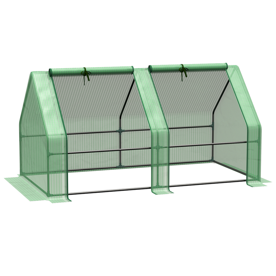 Mini Small Greenhouse Steel Frame & PE Cover with Zip Window 180x90x90cm