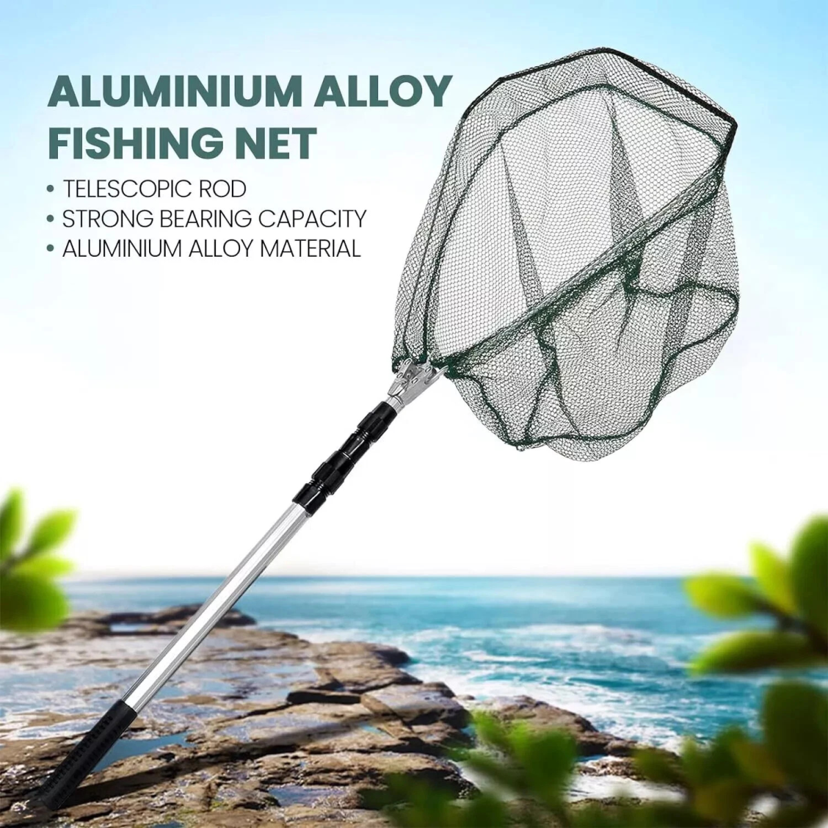 Folding Fishing Pole Landing Net Telescopic Extending Fly Trout Carp Course Sea