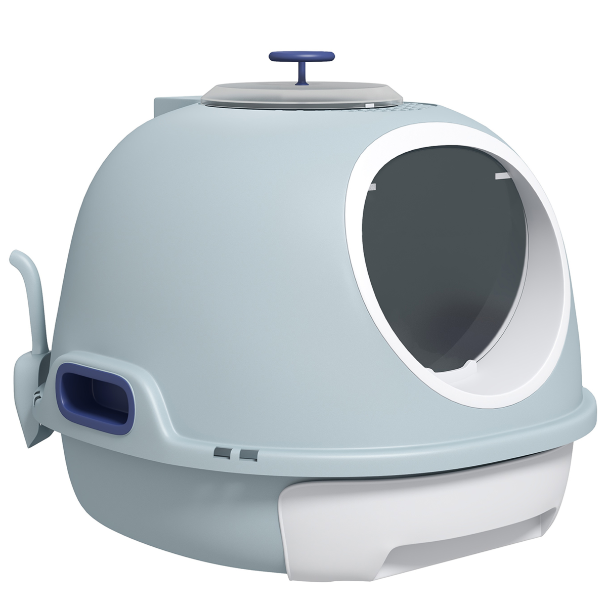 Cat Litter Box Pet Toilet with Scoop, Enclosed Drawer and Skylight